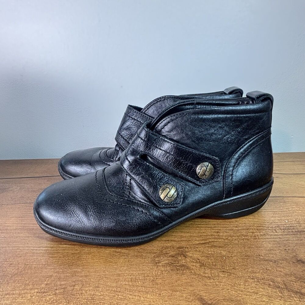 Hotter Nancy Bootie Shoes Womens 8 / 39 Black Hook Loop Comfort Made England